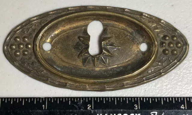 Vintage Old Extra Large Solid Brass Oval Escutcheon Key Hole Keyhole Cover Plate