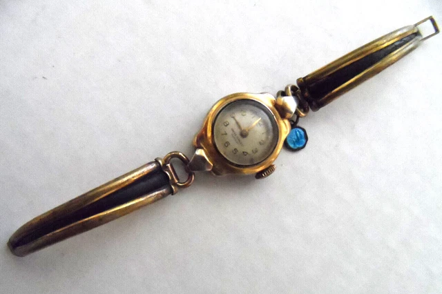 Montre Vintage DILECTA Dame - Mécanique Manuelle, 15 Rubis - Cadran Blanc, Bracelet Cuir - Années 50 - Fonctionne