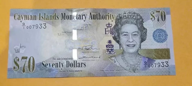 Commemorative Cayman Islands Note 70 Dollars 2023 UNC Queen Elizabeth 10,000