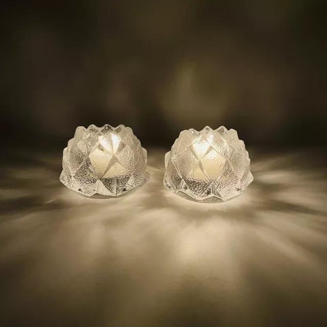 Crystal Firefly Artichoke Votive Candle Holder Set Art Glass Orrefors Sweden