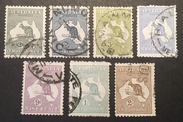 Australia "Kangaroos"  1915/27 VFU x7 stamps LH