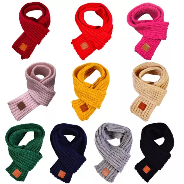 Children Boys Girls Knitted Scarf Acrylic Fiber Solid Color Thickened Winter for