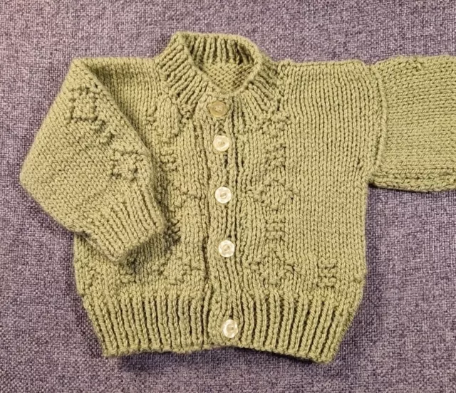 Unisex Baby Handmade Green Cardigan 0-3 months Boy Girl Knitted (C46)