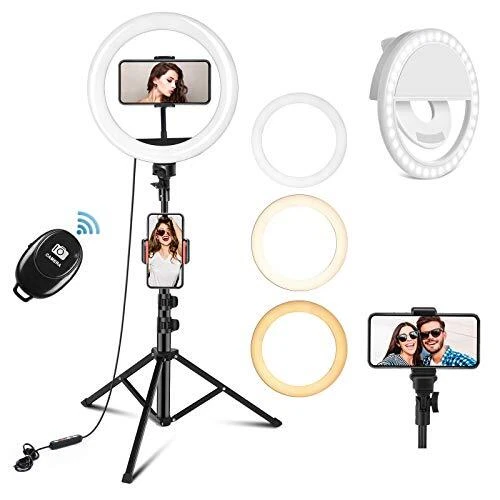 PEHESHE LED Lumière Anneau avec 1,56m Trépied, Lampe Annulaire Réglable avec 3 M