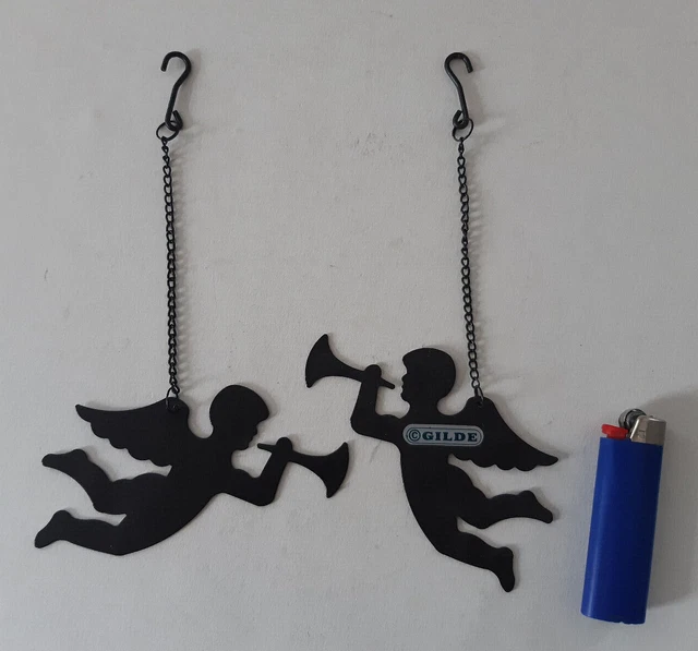 2x Gilde Engel Posaune Metall Weihnachtdeko Baum Schmuck Fenster Tür Anhänger