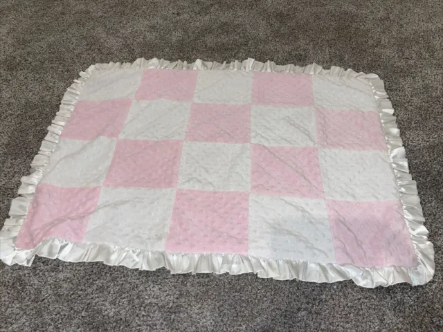 Just Born Pink White Minky Dot Satin Patchwork Blanket 30x40