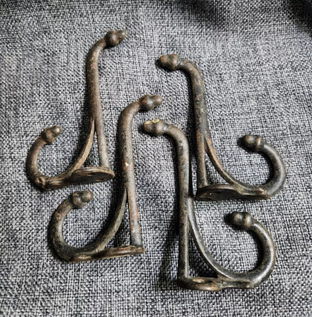 Vintage Cast Iron Coat Hooks Acorn Style Set of 4