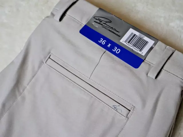 Pantalones elásticos de golf GREG NORMAN para hombre 36x30 bronceados frente plano ropa activa negocios