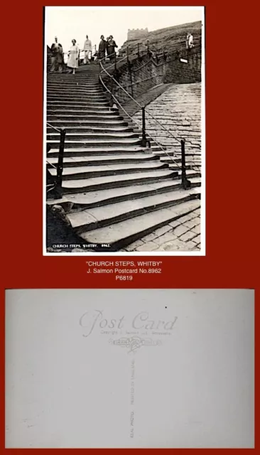 "CHURCH STEPS, WHITBY" - early J. Salmon B/w gloss real photo Postcard No.8962