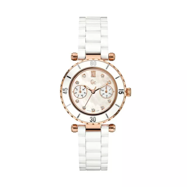 GUESS COLLECTION Swiss Women's white Ceramic Watch rose gold diamonds X46104l1S