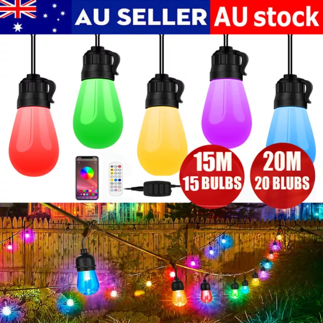 Retro Solar String Light Outdoor Garden LED Festoon Party Xmas Globe 15/20 Bulbs