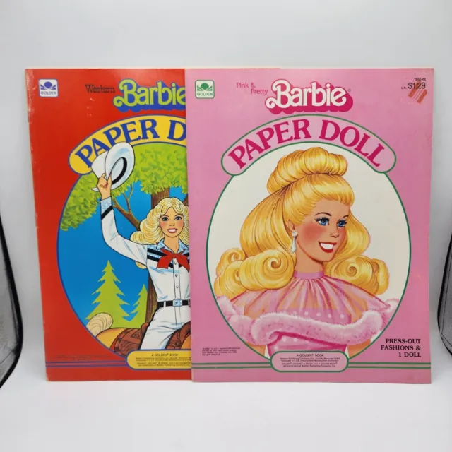 Vtg NOS Pink & Pretty Barbie and Western Barbie Paper Dolls