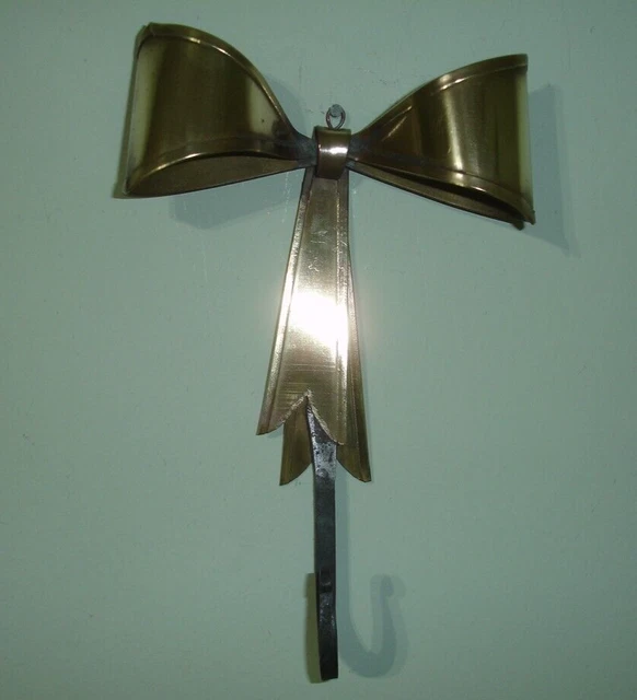 handmade weld 8" ornate solid brass art bow COAT / HAT WALL w iron hook hanger