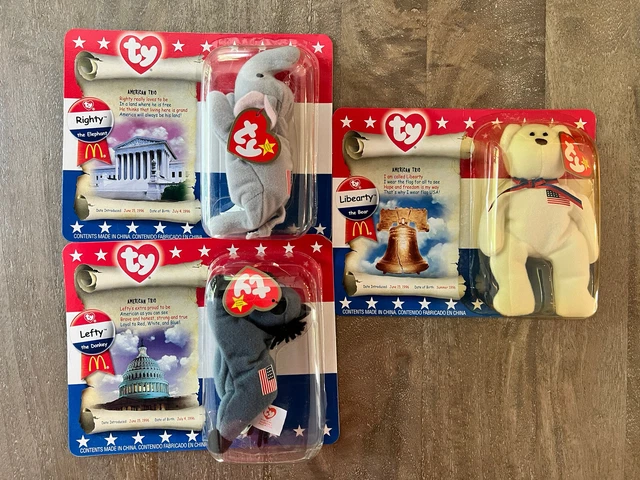 Mcdonalds TY Beanie Babies American Trio set Righty, Lefty & Libearty Sealed!