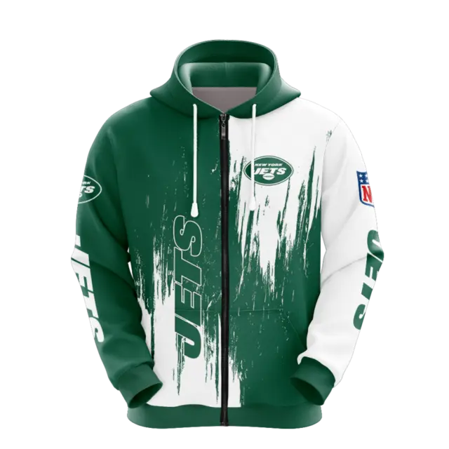 New York Jets Men's Zip Up Hoodies Sweatshirts Casual Hooded Sports Jacket Coat