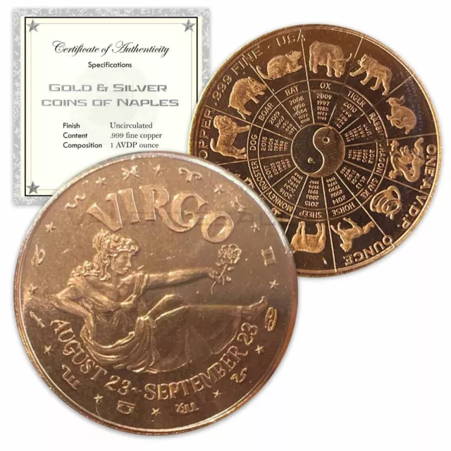 1 oz Copper Round - Virgo in a capsule & gift bag