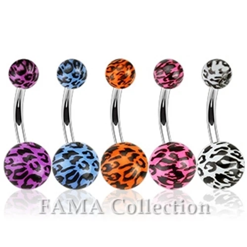 FAMA Leopard Print Acrylic Balls 316L Surgical Steel Navel Belly Ring
