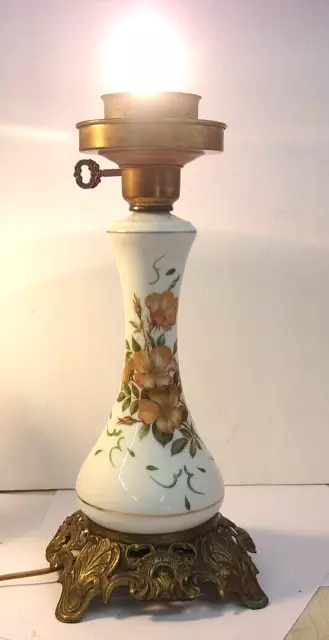 Vintage Hand Painted  Floral PORCELAIN CERAMIC Lamp Base  15" tall unmarked