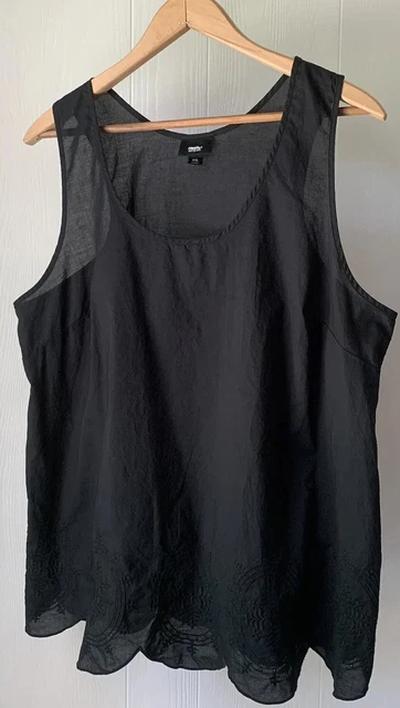 Mossimo Sz XXL Black Sleeveless Shell Top Scalloped Embroidered Hem Lightweight