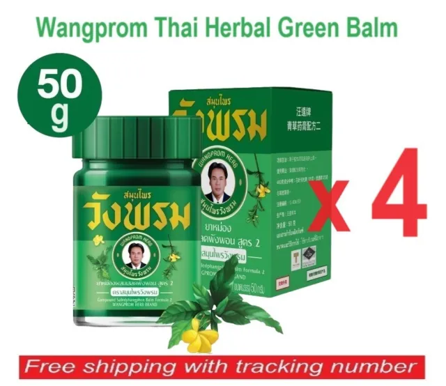 50g x 4 Wang Prom Thai Balm Herbal Massage Green Relieves Muscle Pain Relief