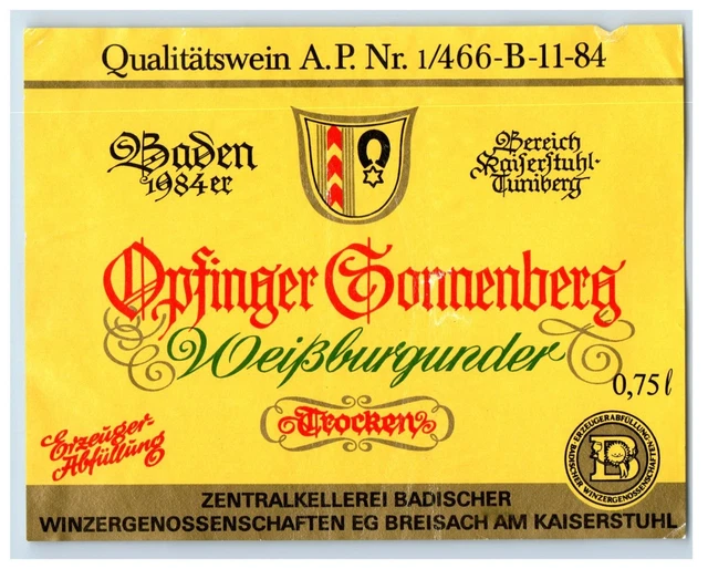 1970's-80's Opfinger Gonnenberg German Wine Label Original S43E