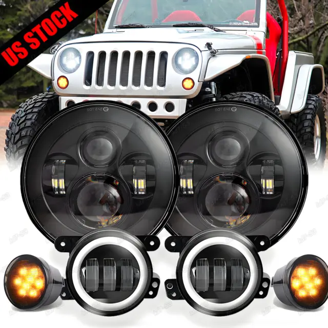 For Jeep Wrangler JK 2007-2018 Combo DOT 7'' LED Headlights Turn Fog Lights Kits