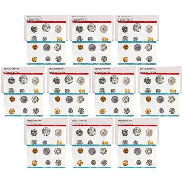 1968 Mint Set 10 Pack Original Envelopes 40% Silver Kennedy US Sets
