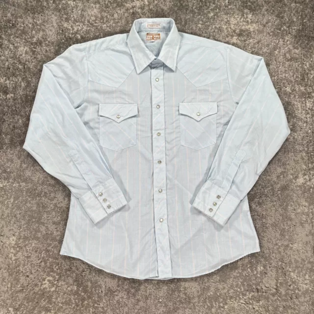 VTG CAVENDERS WESTERN Shirt Mens 16X35 Blue Striped Pearl Snap