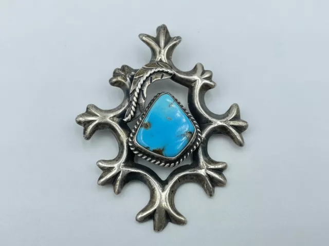 Vintage Navajo Sand Cast Sterling Silver Turquoise Native American Pendant