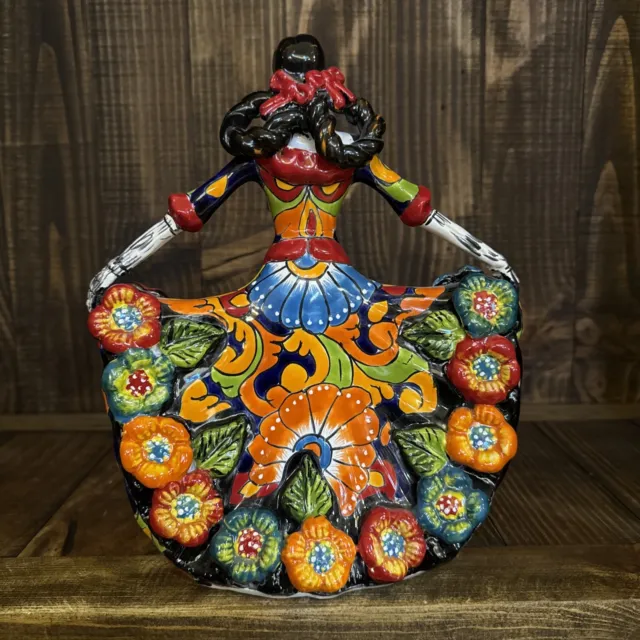 Mexican Talavera Catrina Dancer Day Of The Dead Figure Folk Art Pottery 12" 3