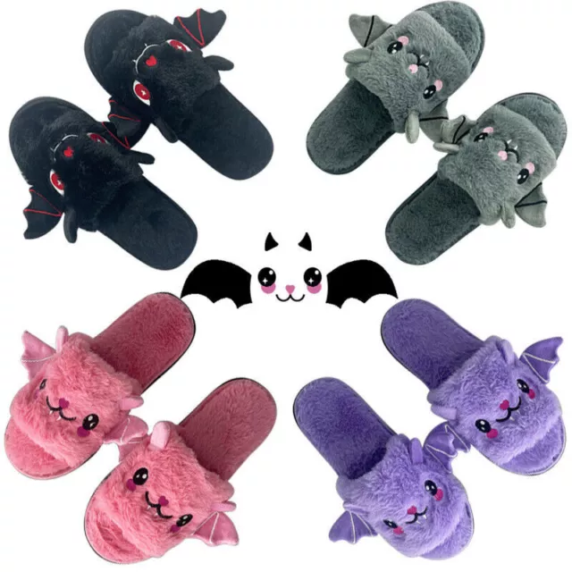 Best Selling! Gray Bat Slippers Halloween Grey Bat Indoor Plush Slippers
