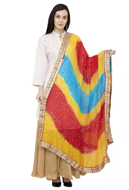 Dupatta With Gota Work Jaipuri Rajasthani Cotton Silk Bandhani Multi Heavy Women