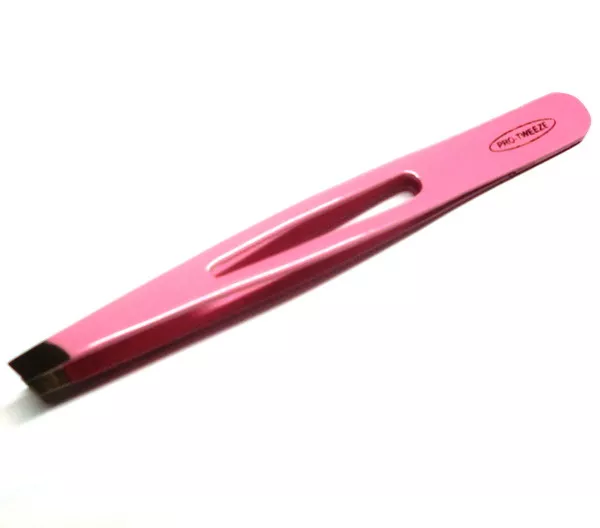 4" Eyebrow Tweezers Slanted Tip Stainless Steel Beauty Tool Stripe PINK