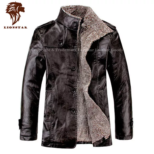 Veste d'hiver extra chaude pour hommes Lionstar Iconic de qualité supérieure en cuir véritable avec fourrure