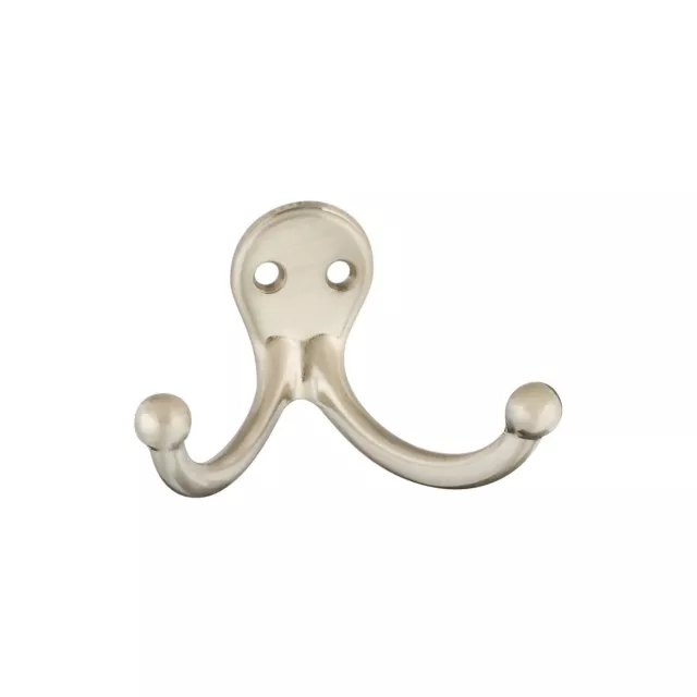 National Hardware Satin Nickel Double Clothes Hooks Hangers- 2PK