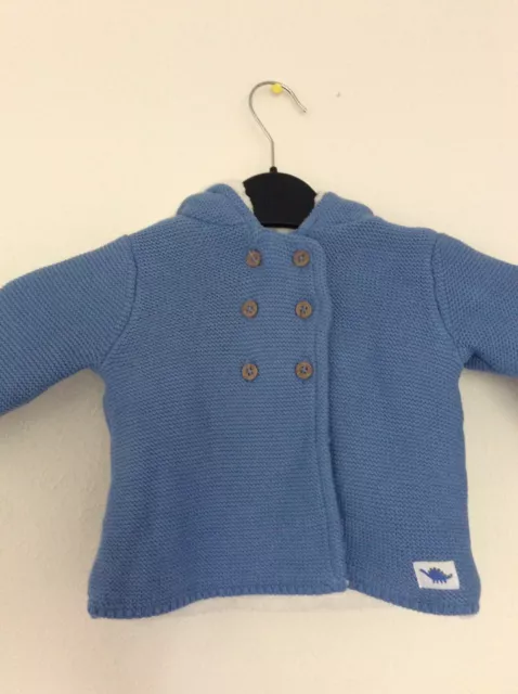 Cárdigan Tejido con Capucha Azul John Lewis Bebés Niños 3-6 Meses Cálido