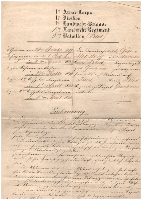 Dokument Militär Pass Gumbinnen 1850 3.Bataillon Tilsit 1.Landwehr Regiment (141