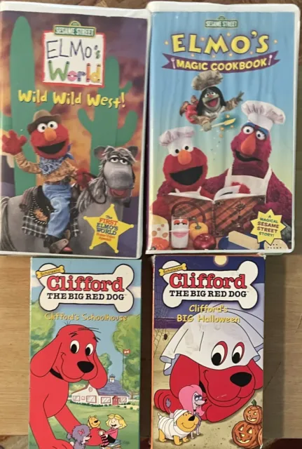 4 PRESCHOOL KIDS VHS Sesame Street Elmo Wild West Cooking & Clifford ...