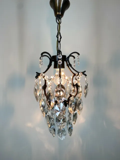 Vintage Chandelier ,Brass & Crystal Antique Chandelier, French Cage Lamp Light