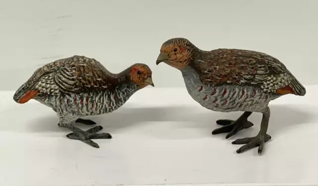 Antique pair   Cold Painted Austrian Bronze Game Birds Partridges 6cm