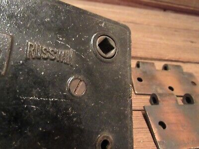 Vintage Lot Japanned Flash Finish Rusty Steel Russwin Door Lock Partial Hinges 3