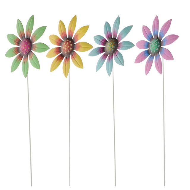 4 piezas Plugin de flores Hierro Girasol Jardín Decoración Jardín Estacas decorativas Jardín
