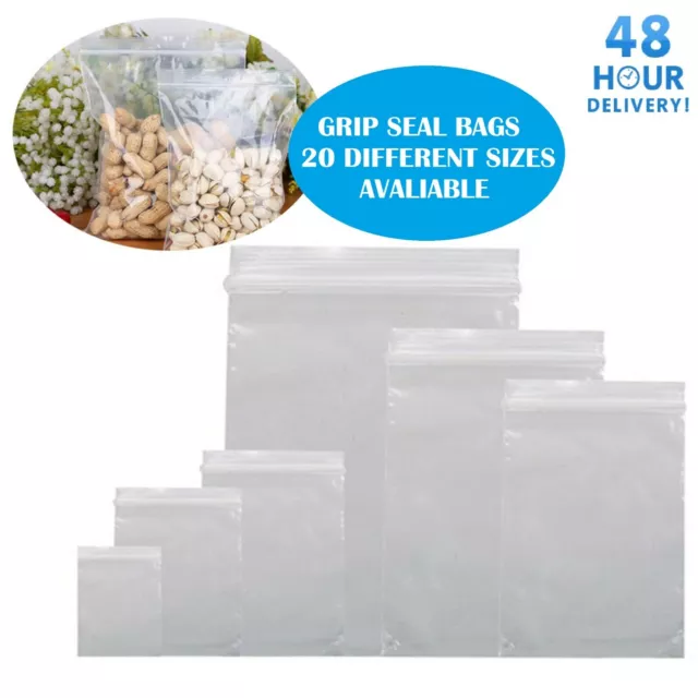 GRIP SEAL BAGS Self Resealable Clear Polythene Poly Plastic Zip Lock *All Sizes*