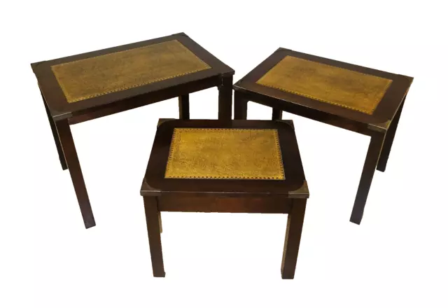 Stunning Bevan Funnell Mahogany Campaign Nest Of Tables With Leather Top