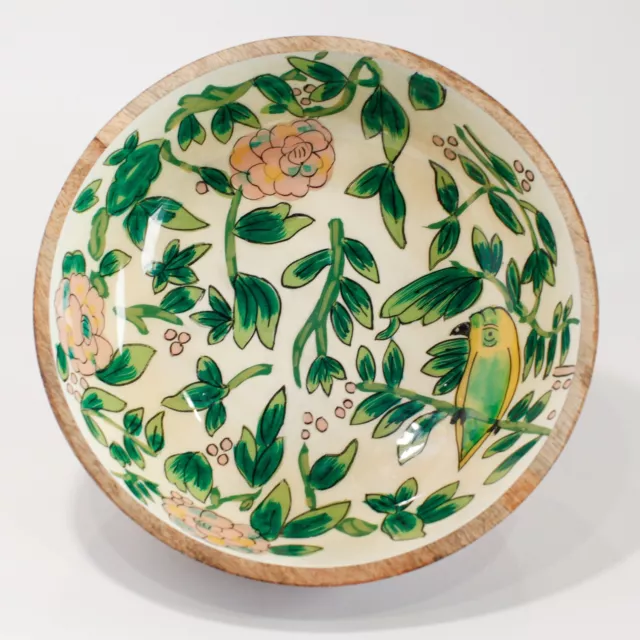 OpalHouse Mango Wood Lacquered Parrot Tropical Serving Bowl Hand Painted 10"Wide