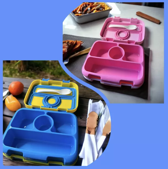 Juego de 4 compartimentos caja de almuerzo para niños contenedor de alimentos Bento caja de almacenamiento rosa o azul