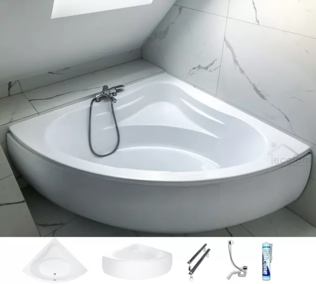 Badewanne Wanne Eckwanne Eckbadewanne Acryl 140 x 140 cm Schürze Ablauf GRATIS