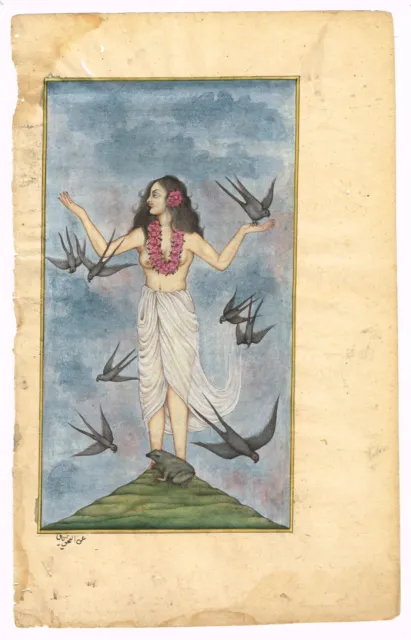 Indien Peinture Miniature De Virgo Astrological Signe ( Kanya Rashi )