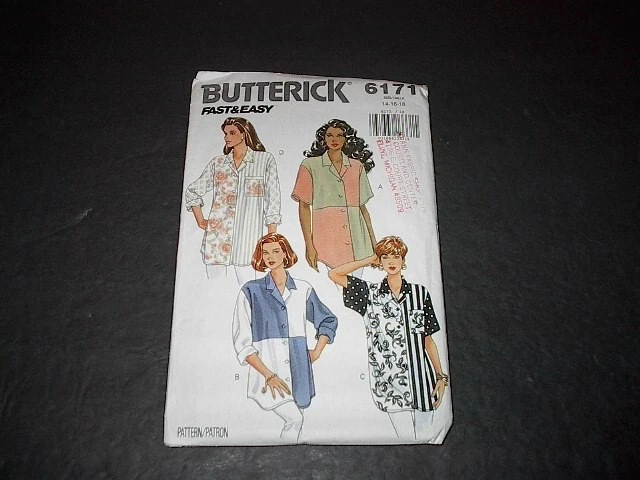 Butterick Pattern 6171 Misses LS/SS Very Loose-Fitting Blouse 4 Styles 14~18 Unc