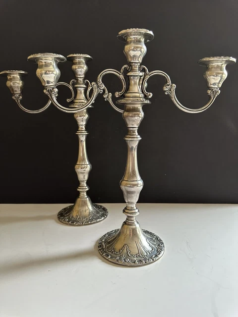 Sterling Silver Pair Candelabra Gorham Chantilly Duchess 2 Arm 3 Light 13” Vtg